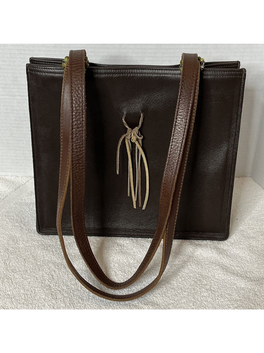 MAS Genuine Leather Brown Structured Tote Bag Purse USA